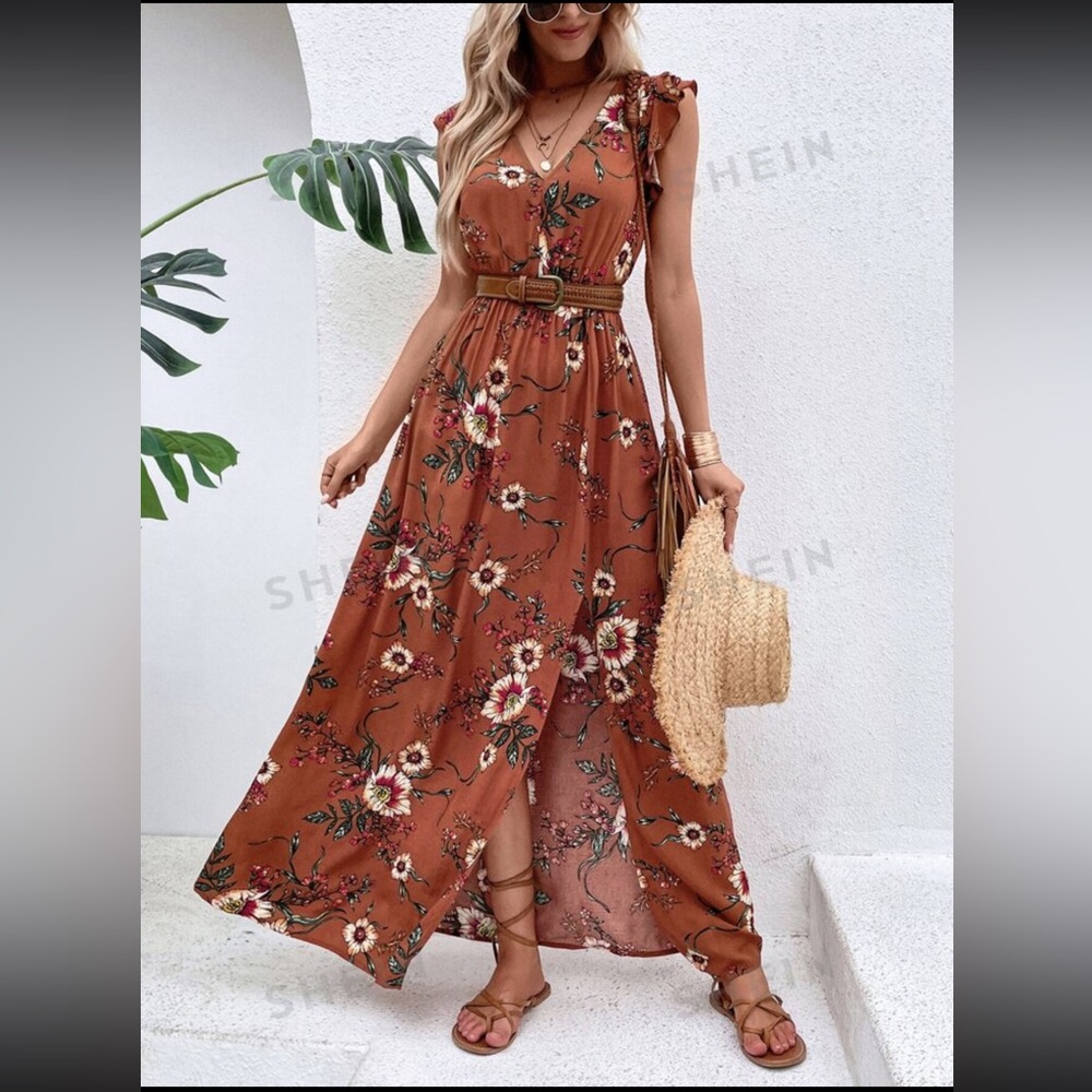 Floral Print Slit Dress